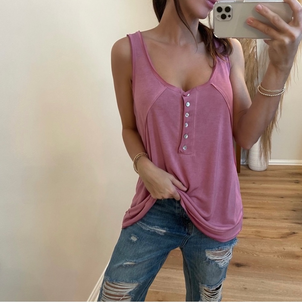 The LUX Henley Tank Top - Pink